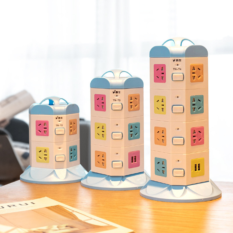 立式塔型USB插座立体排插办公桌面接线板多孔多用途带线插板插排