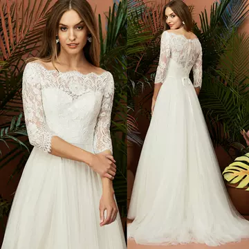 Foreign trade high-end wedding dress women 2019 new style one shoulder long sleeve lace show thin will temperament tailed light wedding dress - ShopShipShake