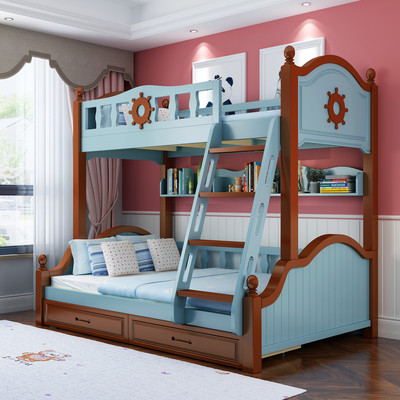厂家直销实木地中海双层床高低床儿童床子母床多功能分体床松木|ms