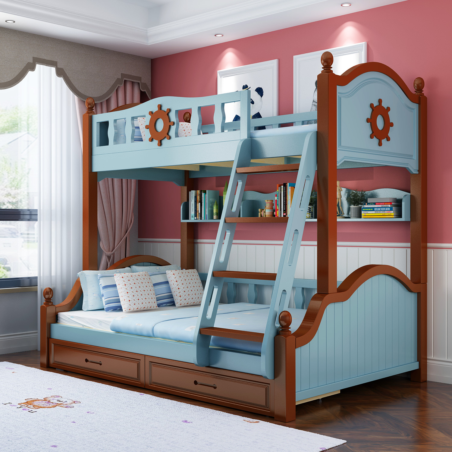 厂家直销实木地中海双层床高低床儿童床子母床多功能分体床松木|ms