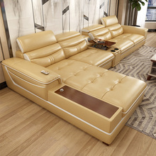 Sofa da Nhập khẩu da vàng Nội thất phòng khách hiện đại có sạc sofa da nghệ thuật nhà máy mới bán trực tiếp Sofa da nghệ thuật