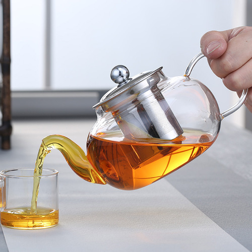 Thickened heat-resistant glass teapot, high temperature-resistant glass floral teapot, black tea, green tea teapot with filter tea set