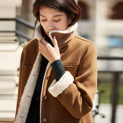 盛宏2019秋冬新减龄夹克式休闲加厚呢短款工装棉服毛呢外套女3108