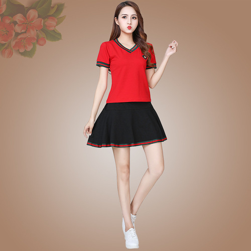 Square dance clothing set for middle-aged and elderly women, short-sleeved dance top, summer new pure cotton team ghost step dance performance uniform