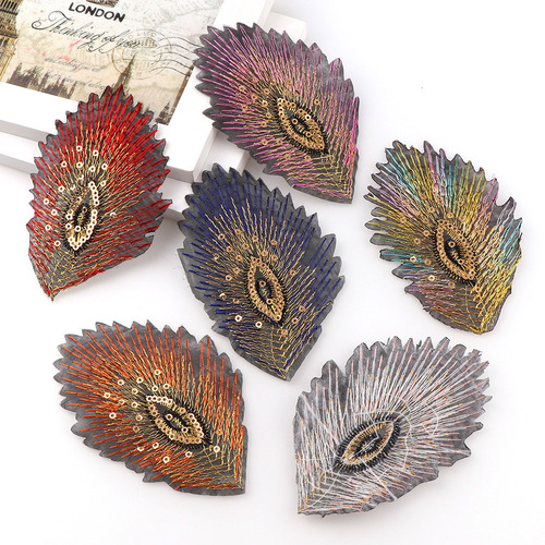 Bulk Glitter Peacock Feather Embroidery Fabric Patch Clothing Accessories With Backing Tape Shoes Bags DIY Accessories
