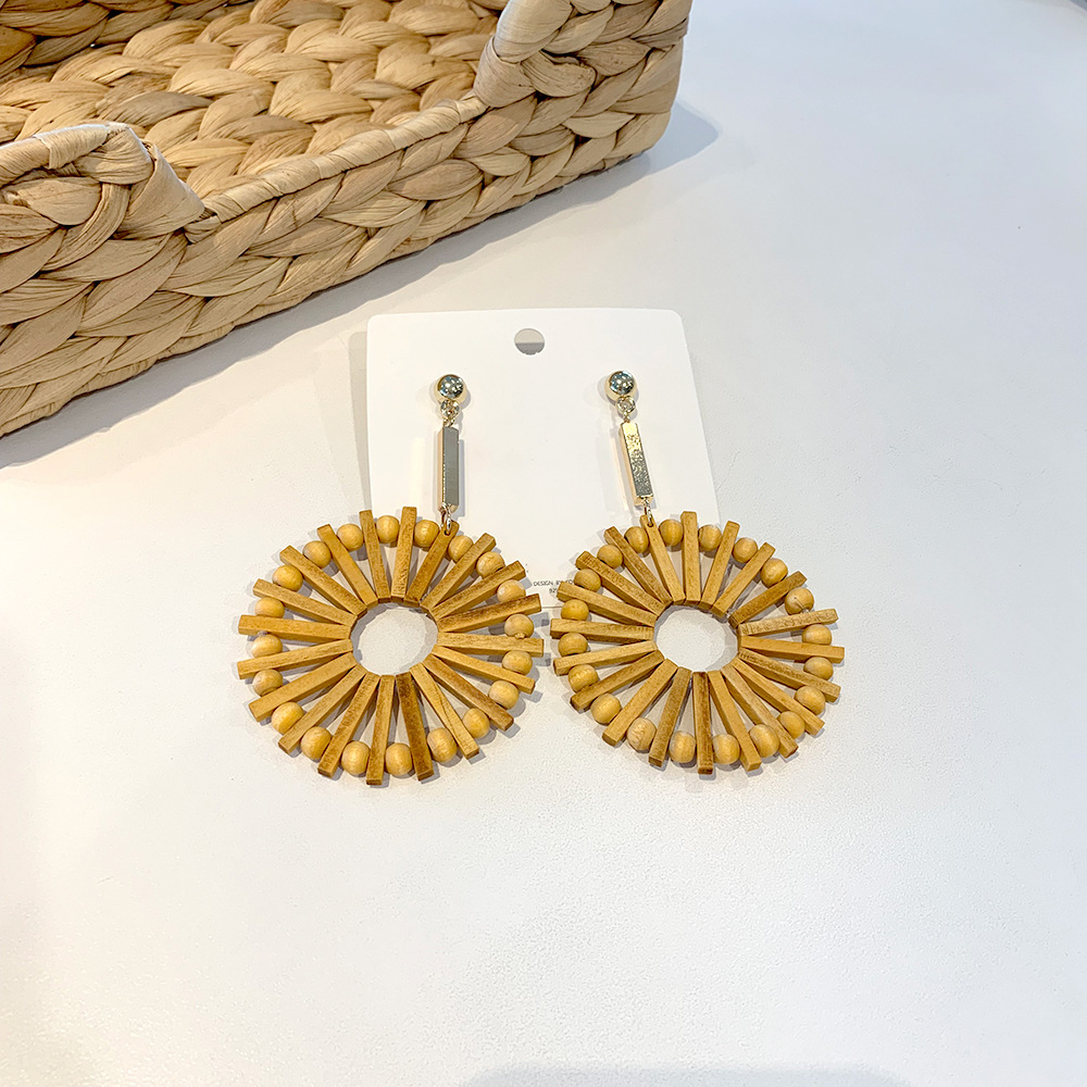 Earrings Classification 1 Pair Retro Round Sector Wood Women's Earrings