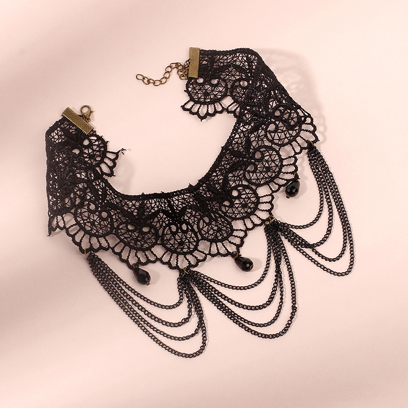 22g Weight Choker Classification 1 Piece Quantity Daily Occasion Acrylic, Lace Material Polka Dots, Tassel Pattern Women'S Gender Plating Design Style Style Style Polka Dots Tassel Arylic Lace Choker Wholesale 无