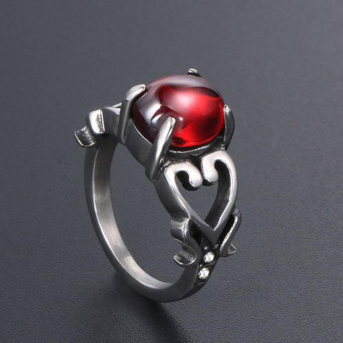 European and American trend hollow love gemstone finger personalized couple ring titanium steel jewelry wholesale SA666