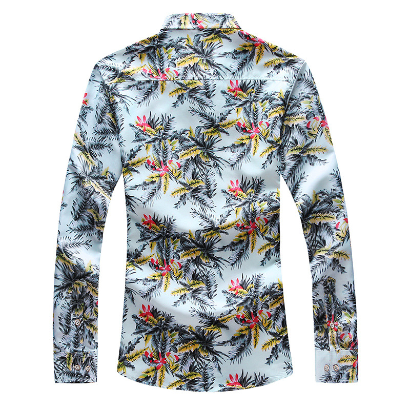 Autumn New Large Size Men's Printed Long-sleeved Shirt Men's British Style Slim-fit Pointed Collar Long-sleeved Shirt