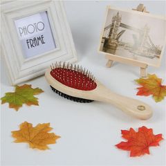 Pet Brush Pet Double-Sided Wooden Handle Bath Steel Brush 23.5*7cm Cat Hair Cleaning Comb Wholesale