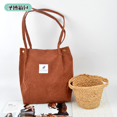 Korean Edition corduroy Snap Button canvas Female bag High-capacity College wind literature Versatile The single shoulder bag On behalf of