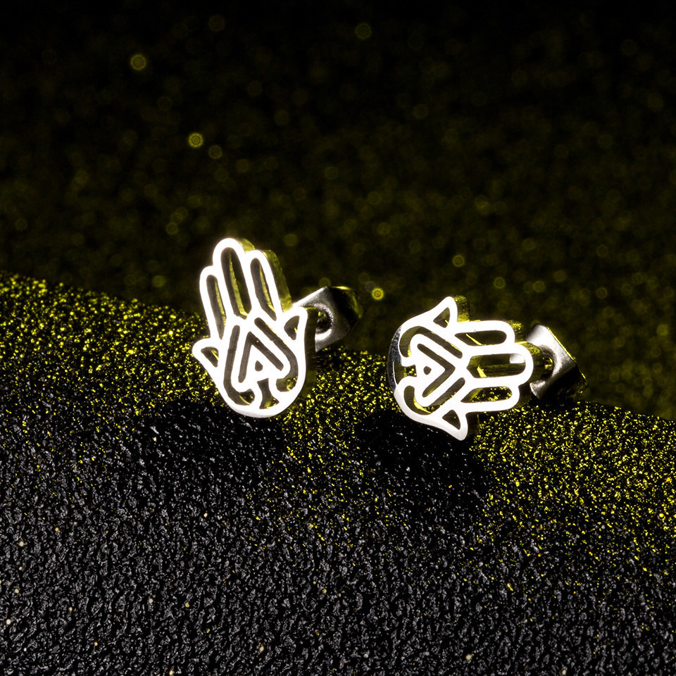 Simple Style Hand Of Fatima Stainless Steel Plating Ear Studs 1 Pair display picture 3