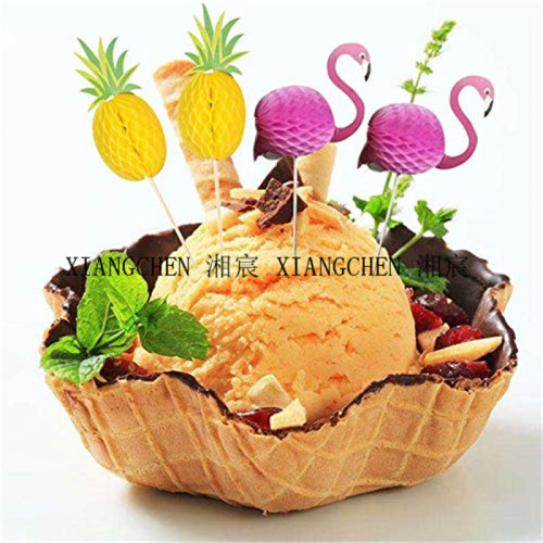 Hawaiian flamingo fruit picks, three-dimensional pineapple cake inserts, birthday cake decorations