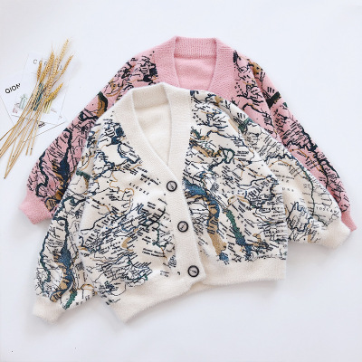 19 Autumn and winter new pattern fresh Sweet earth pattern printing Mink cashmere mink coat Easy Show thin Cardigan