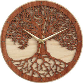 生命之树时尚创意木头钟大挂钟创意客厅墙面壁挂表石英时钟