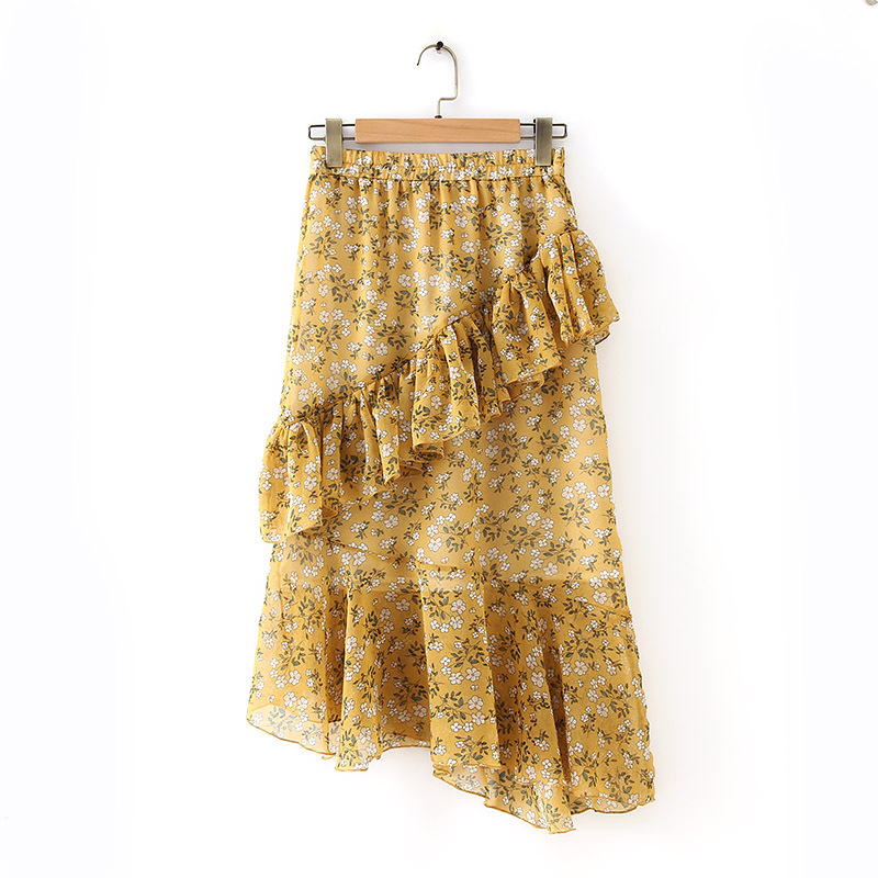 floral mid-length irregular chiffon skirt  NSAM46254