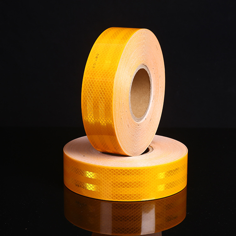 厂家供应PET黄色色条纹菱形 5cm*45m车身警示防撞反光胶带