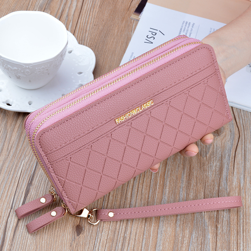 2021 New Double Zipper Hand Wallet Women's Wallet Long Fashion Large-Capacity Double-Decker Wallet Mobile Phone Bag