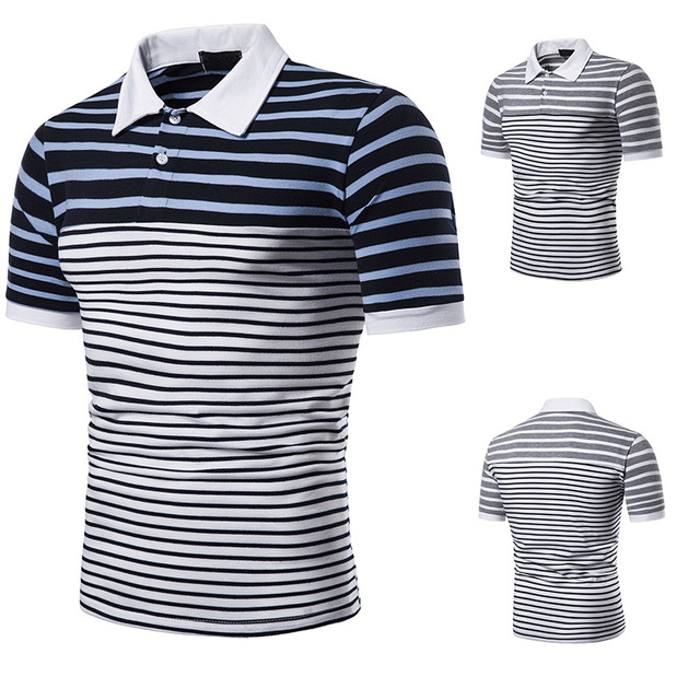 Men’s Short Sleeve T-shirt with Two-color Stripe Chest Anti-stripe 