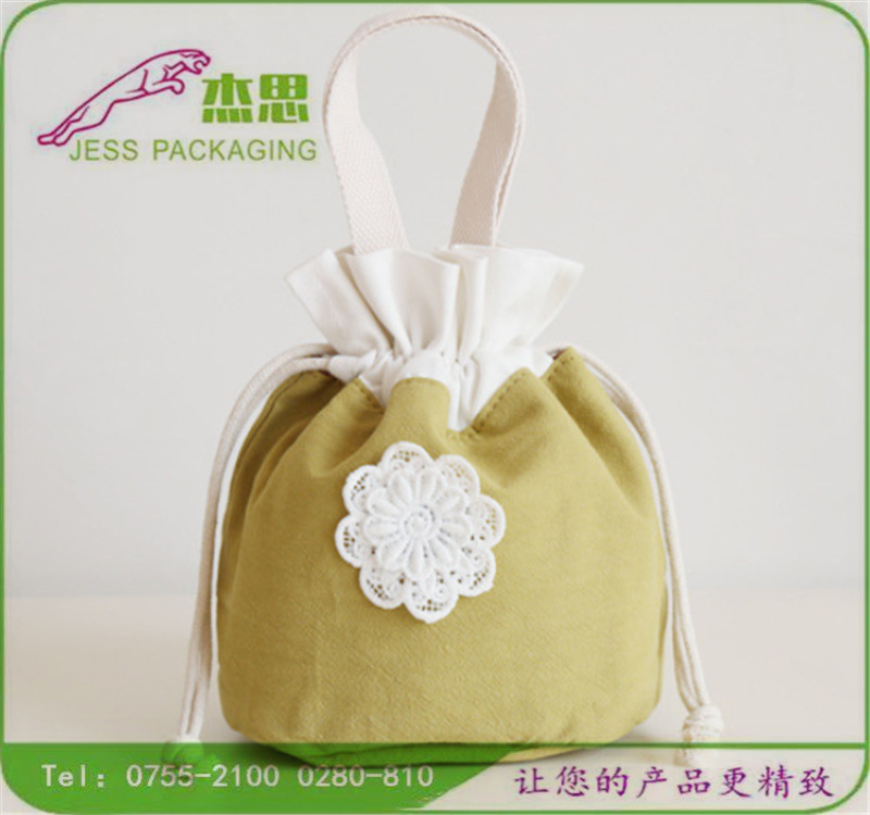 设计新款帆布小清新花朵抽绳束口袋手提包圆底水桶收纳包量大从优