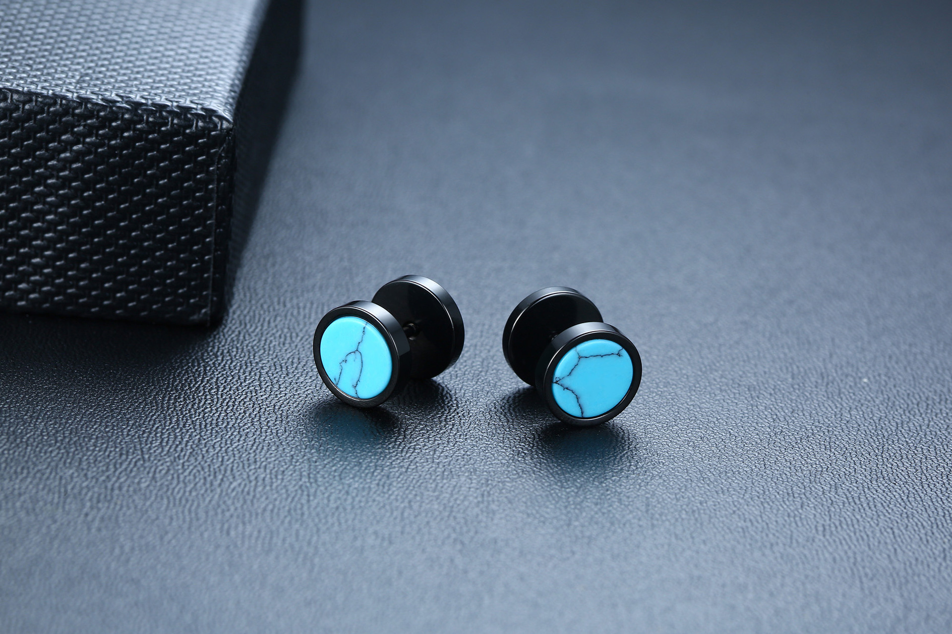 1 Pair Simple Style Round Titanium Steel Polishing Plating Inlay Turquoise Menu0027S Ear Studs