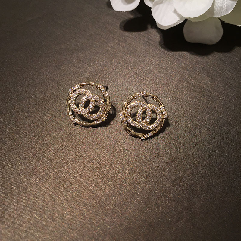 S925 Silver Matte Circle Letter Small Earrings Micro-inlaid Zircon Stud Earrings display picture 5