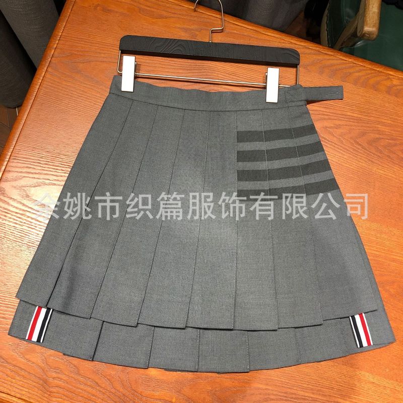 19ss wool skirt tb style pleated skirt A- line skirt yarn-dyed four-bar umbrella skirt with irregular hem