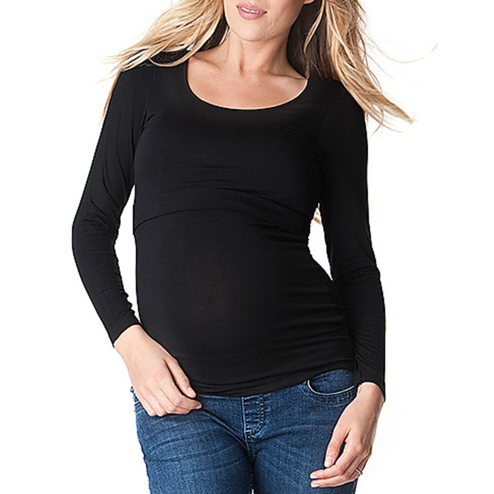 Long Sleeve Round Neck Solid Color Breastfeeding Maternity Wear NSHYF116737