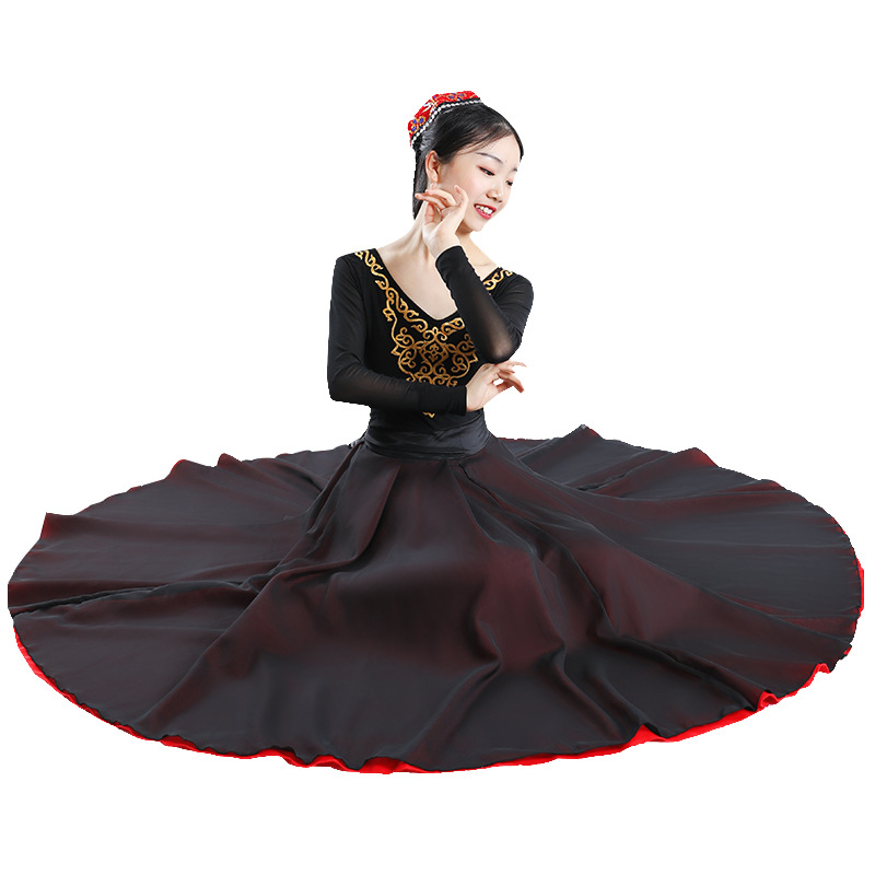 Xinjiang bordado traje del funcionamiento de la danza uygur Hui College práctica Top mujer adulto jumpsuit manga larga