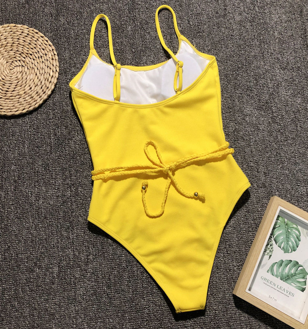 One-Piece Swimsuit Solid Color Special Cloth Belt Integrated Bikini NSDA134