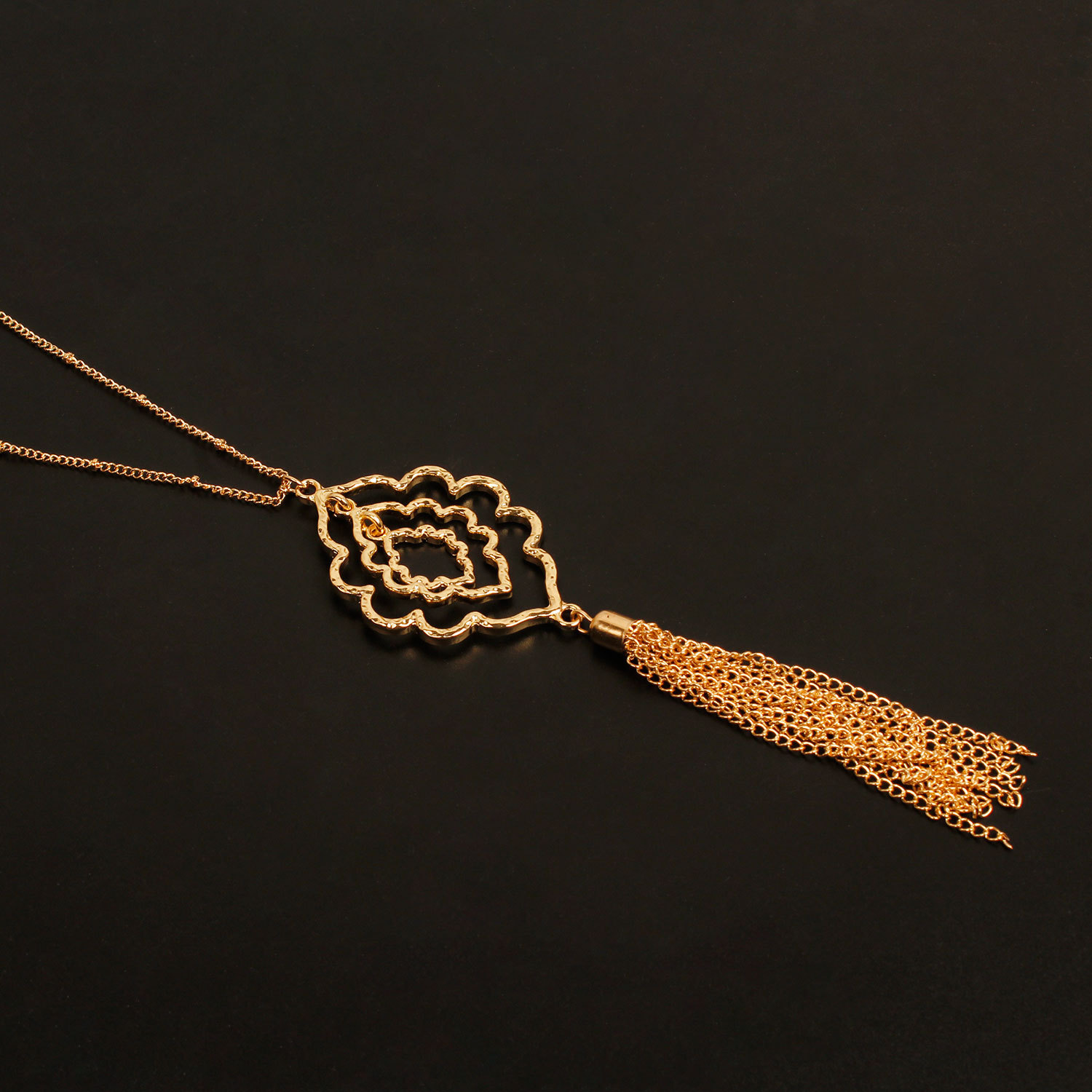Holiday, Beach, Bar Occasion Exaggerated Geometric Round Tassel Alloy Y-necklaces Wholesale