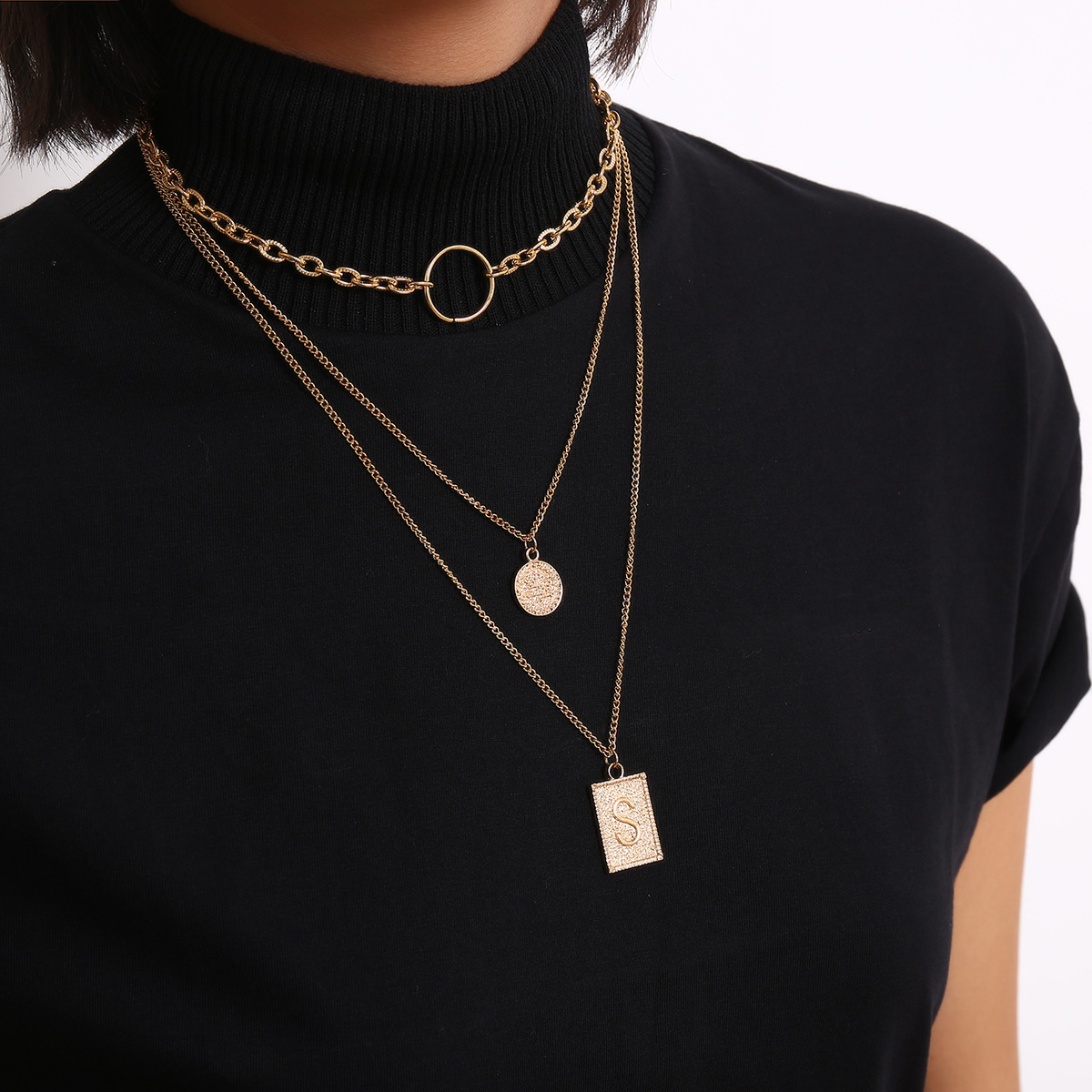 Jewelry Simple Geometric Chain Item Female Ring Letter Tag Retro Stack Necklace display picture 12