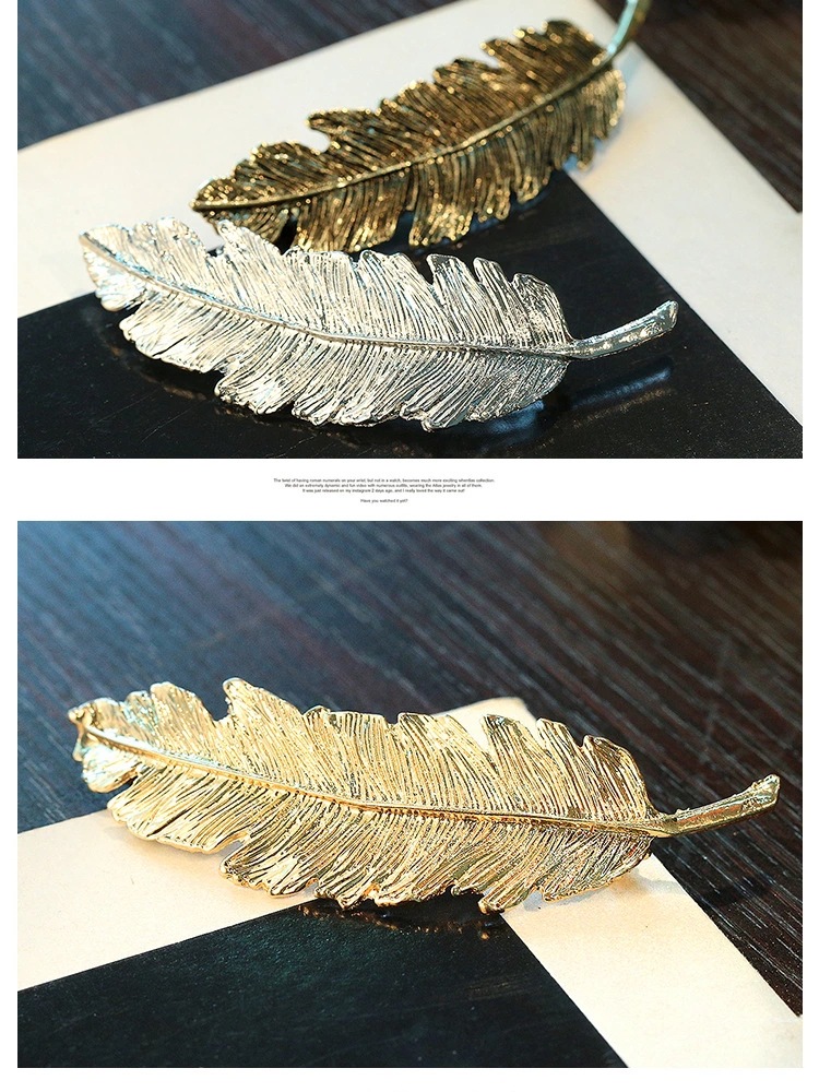 Fashion Golden Feather Leaf Hairpin display picture 5