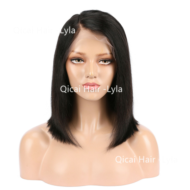 360 Lace Wig Bob Short Hair Natural Black Straight Hair 360 Lace Headgear Real Hair