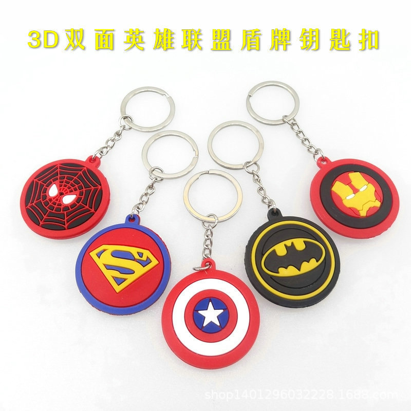 Avengers Captain America Superman Steel Spiderman Shield 3D Double Sided Creative Keychain Pendant Gift