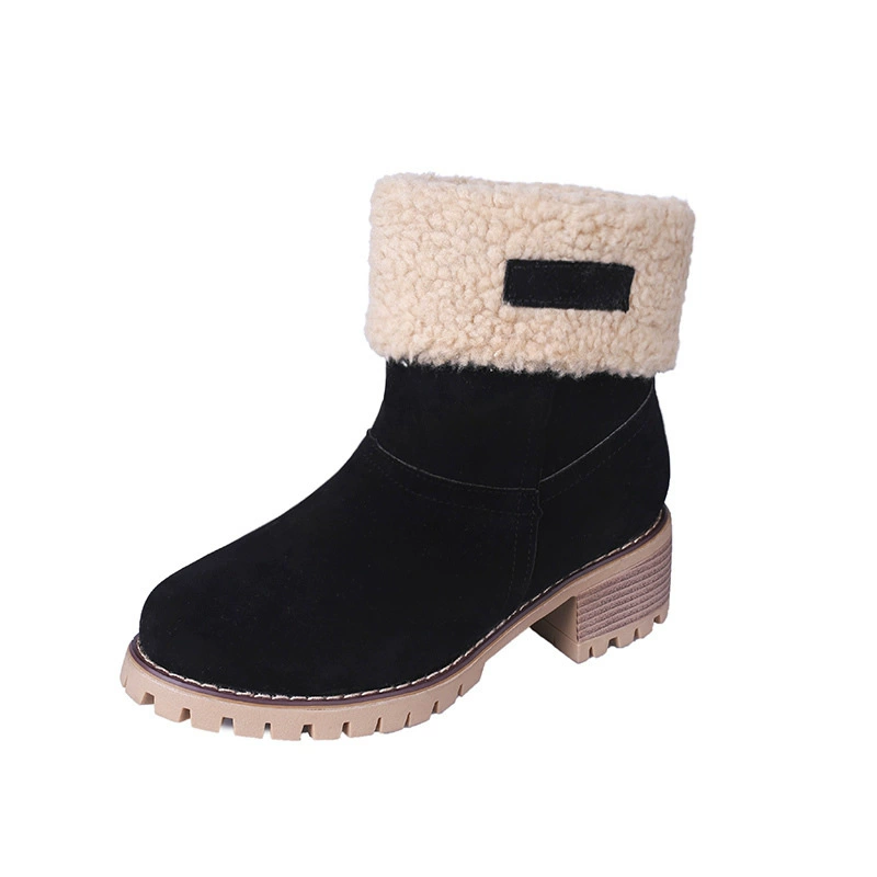 AliExpress Wish Large Size Cotton Boots 2019 Winter European and American New Martin Boots Women's Thick Heel Round Toe Mid-calf Snow Boots