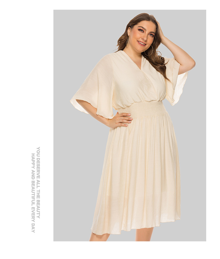 solid color V-neck waist flying sleeve dress  NSJR39459