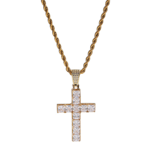 Cross-border hot selling hip-hop square zircon cross necklace European and American punk personality male and female couple pendant accessories