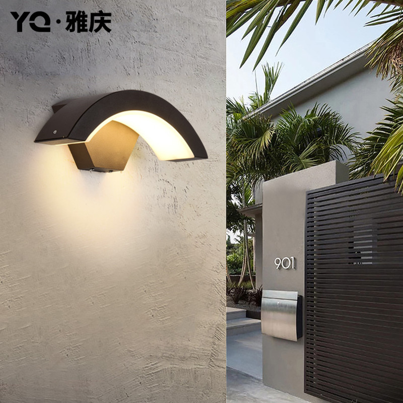 LED弧形簡約現代戶外壁燈庭院別墅過道陽台防水感應創意外牆壁燈