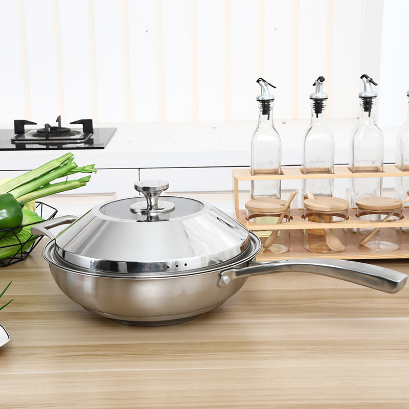 304不锈钢炒锅球面型不粘锅无油烟蜂窝无涂层炒锅燃气电磁炉通用