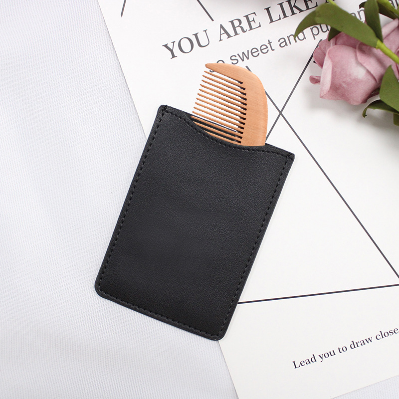 创意檀木梳子皮套 梳子防脏保护皮套 皮革梳子收纳套