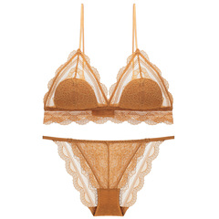 2019 New Retro Wireless Lace Thin Comfortable Bra Set French Sexy Triangular Cup Women's Underwear