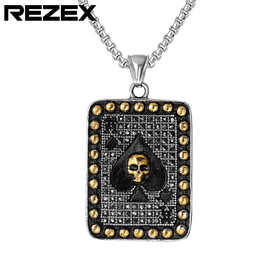 P0426-NK04 外贸饰品批发 复古黑钻扑克黑桃鬼男士钛钢吊坠项链