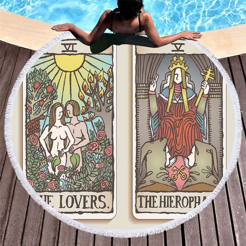 Spot European and American Round Tarot Card Printed Beach Towel Microfiber Digital Printed Beach Towel Manufacturer