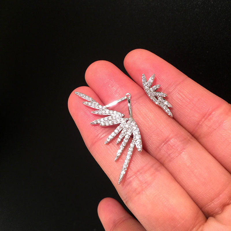 S925 Earrings Silver Needle Angel Wings Micro Inlaid Zircon Luxury display picture 5