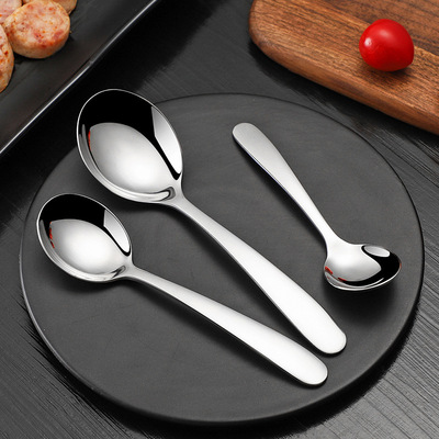304不锈钢圆头勺子长柄加深加厚家用喝汤勺大头勺小汤匙调羹粥勺
