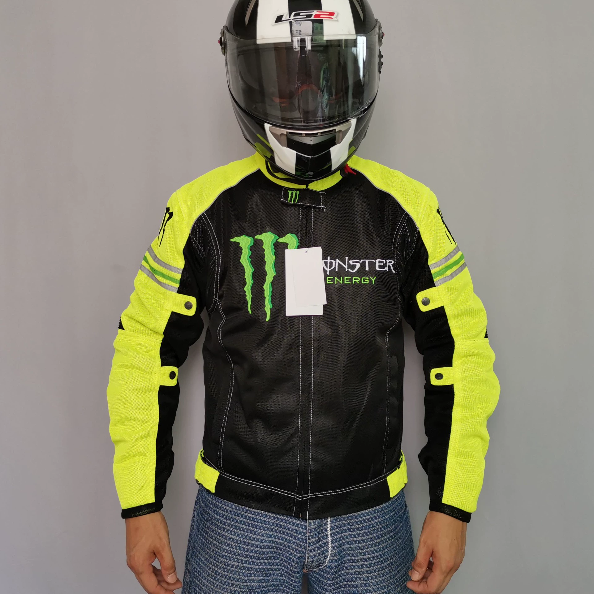 Zomer ademend motorjack - dun racepak met anti-val beschermende uitrusting en Monster Energy-ontwerp