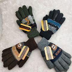 New Men's Knitted Double-Layer Thick Iron Brand Winter Warm Gloves, Korean Style