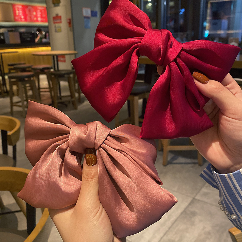 Bow Knot Pattern Satin Big Bow Hairpin Spring Clip Hairpin Ponytail Clip Hair Accessories