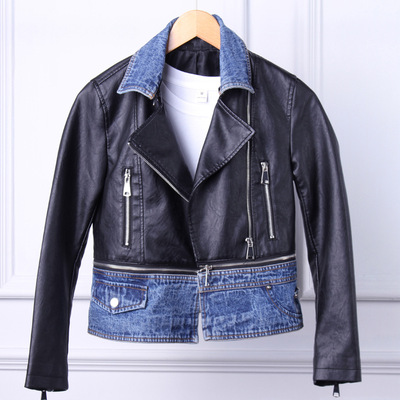 2020 spring clothes new pattern leather clothing have cash less than that is registered in the accounts cowboy Mosaic leather jacket coat Self cultivation Lapel PU Women's clothes for leather locomotives
